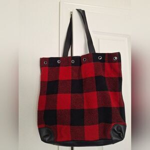 TREASURE & BOND Red Textile‎ & Black Leather Tote Bag